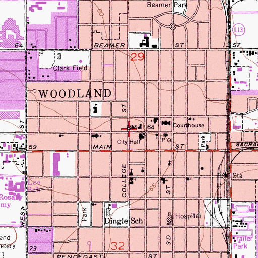 Topographic Map of Woodland Public Library, CA