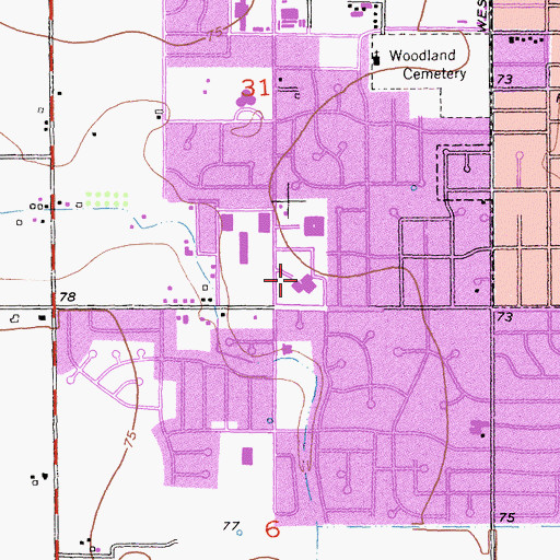 Topographic Map of Woodland Memorial Hospital, CA