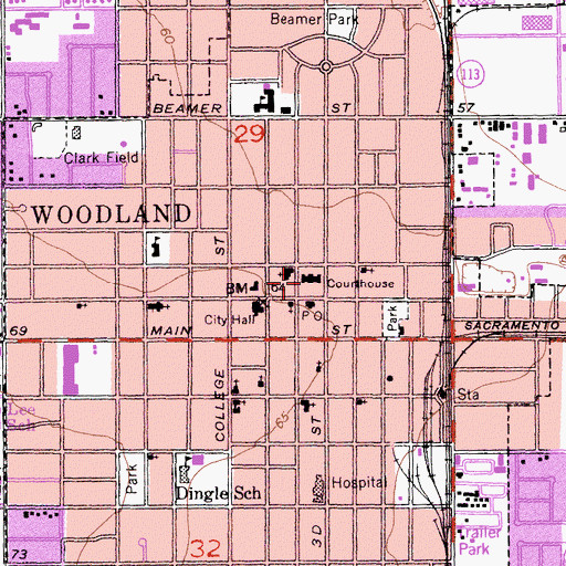 Topographic Map of Yolo County Courthouse, CA