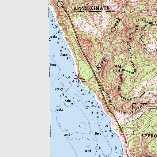 Topographic Map of Kirk Creek Campground, CA