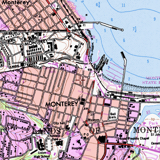 Topographic Map of Monterey State Historic Park, CA