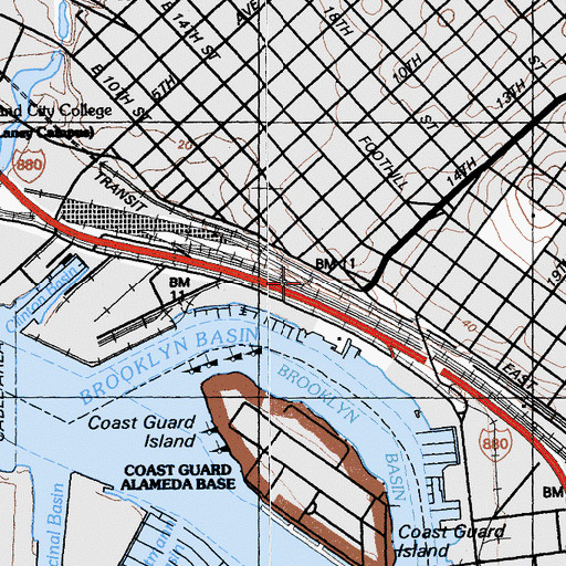Topographic Map of East Oakland Station (historical), CA