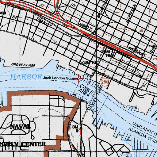 Topographic Map of Jackon London Marina, CA