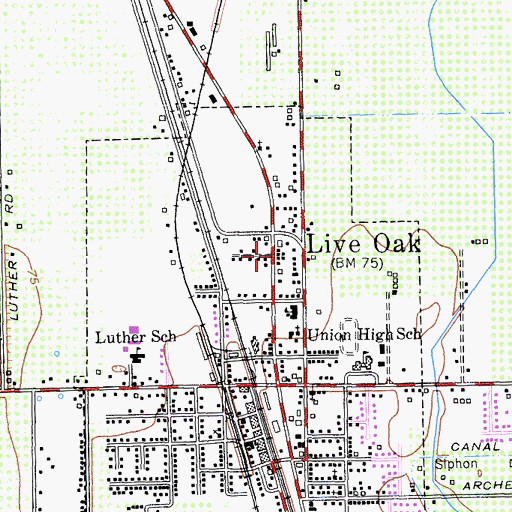 Topographic Map of Barber Branch Sutter County Free Library, CA