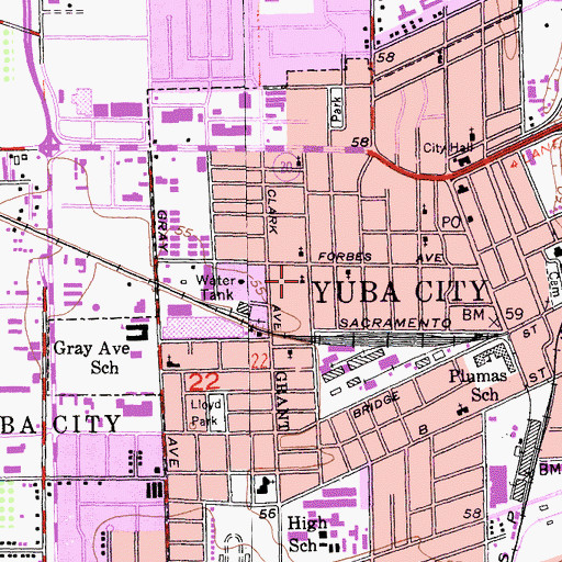 Topographic Map of Cooper Avenue Baptist Church, CA