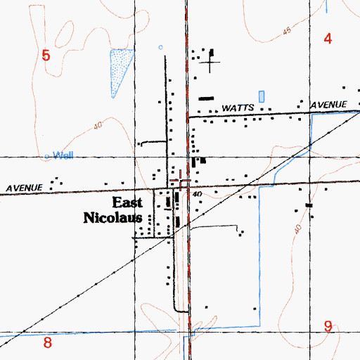 Topographic Map of East Nicolaus High School, CA