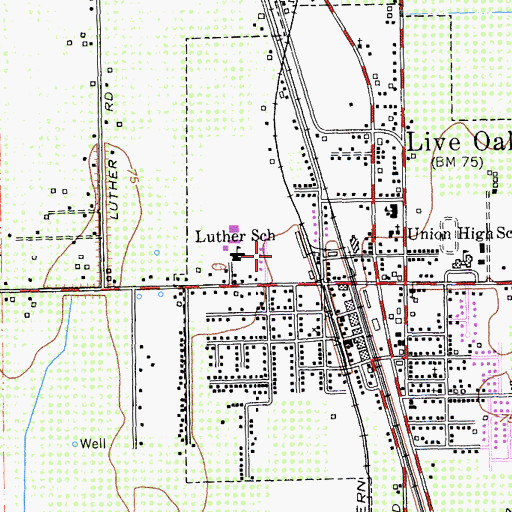 Topographic Map of Live Oak Memorial Park, CA
