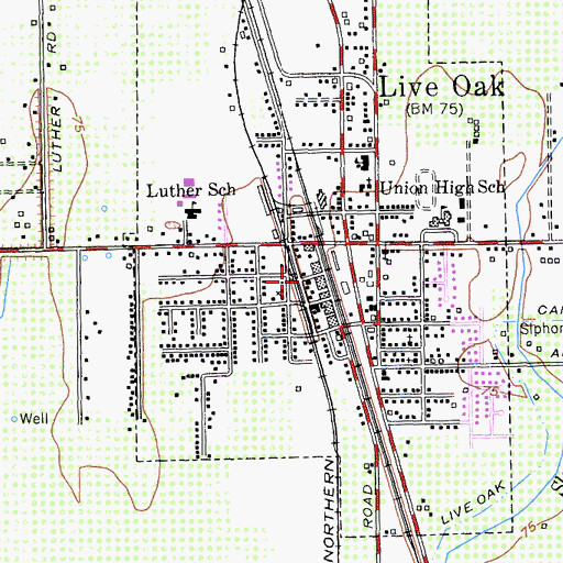 Topographic Map of Live Oak Post Office, CA