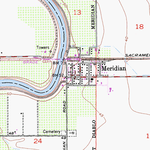 Topographic Map of Meridian Post Office, CA