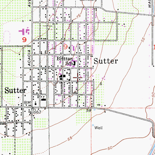 Topographic Map of Sutter Baptist Church, CA