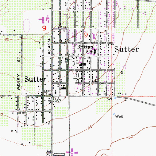 Topographic Map of Sutter Branch Sutter County Free Library, CA