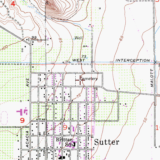 Topographic Map of Sutter Cemetery, CA