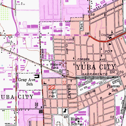 Topographic Map of Sutter County Free Library, CA