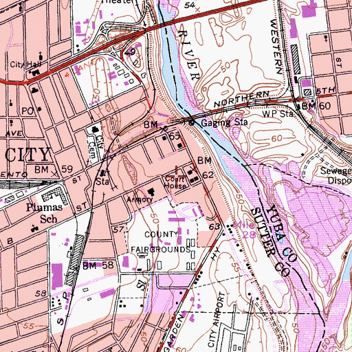 Topographic Map of Sutter County Law Library, CA