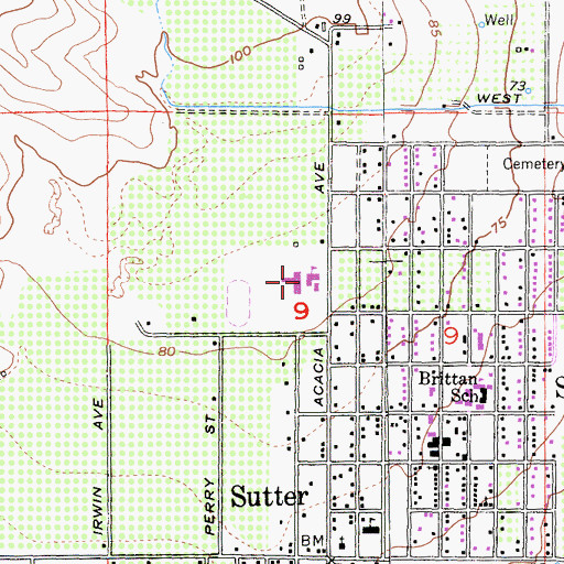 Topographic Map of Sutter High School, CA