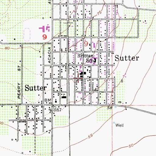 Topographic Map of Sutter Post Office, CA