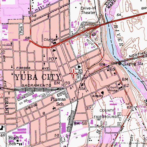 Topographic Map of Yuba City Cemetery, CA