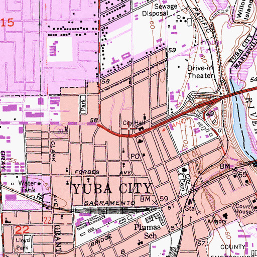 Topographic Map of Yuba City City Hall, CA