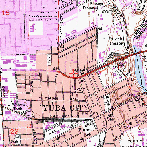 Topographic Map of Yuba City Womens Club, CA
