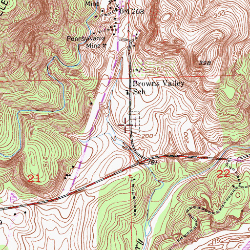 Topographic Map of Browns Valley Cemetery, CA
