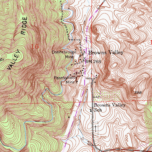 Topographic Map of Browns Valley Post Office, CA