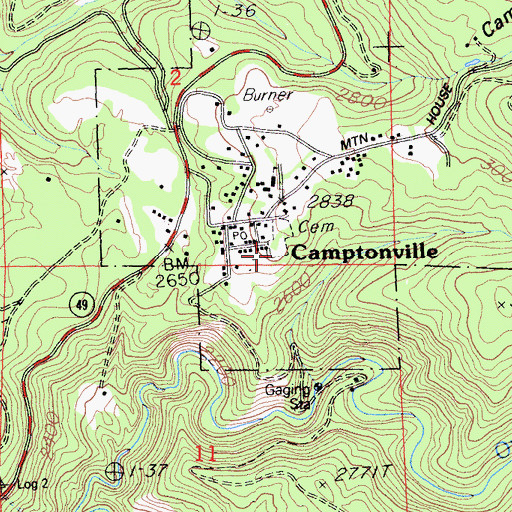 Topographic Map of Camptonville Cemetery, CA