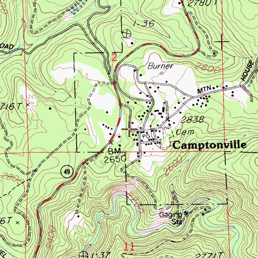 Topographic Map of Camptonville Post Office, CA