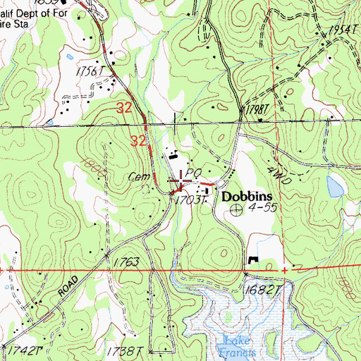 Topographic Map of Dobbins Post Office, CA