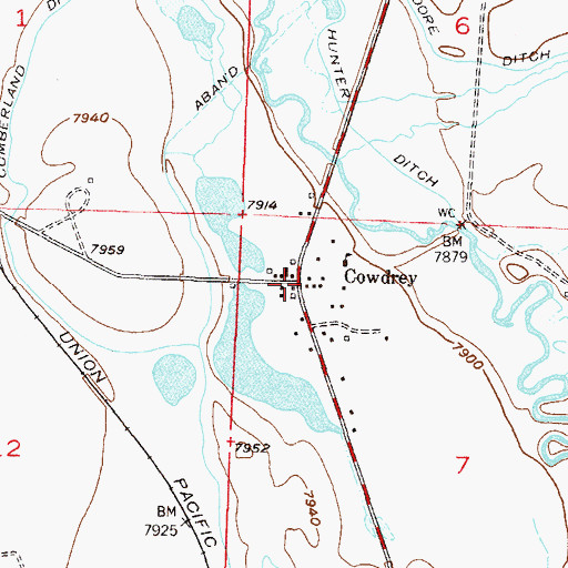 Topographic Map of Cowdrey, CO