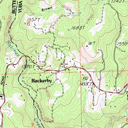 Topographic Map of Rackerby Post Office, CA