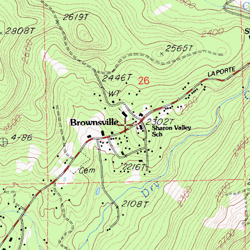 Topographic Map of Brownsville Lutheran Church, CA