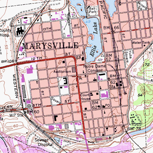 Topographic Map of First Methodist Church, CA