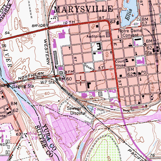 Topographic Map of Rideout Memorial Hospital, CA