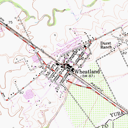 Topographic Map of Wheatland Post Office, CA