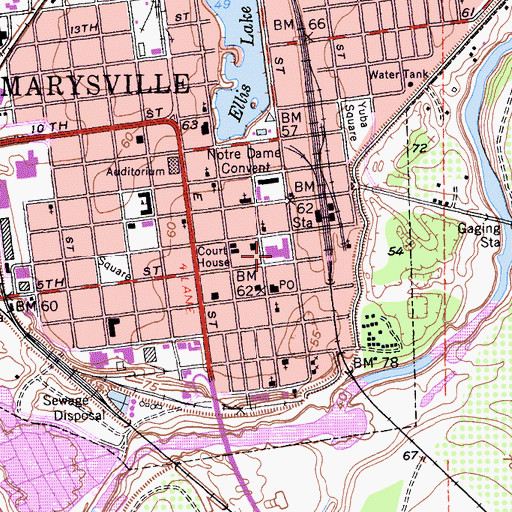 Topographic Map of Yuba County Courthouse, CA