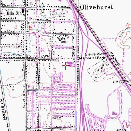 Topographic Map of Yuba Gardens Intermediate School, CA