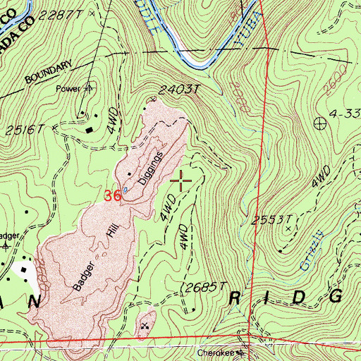 Topographic Map of Badger Hill (historical), CA
