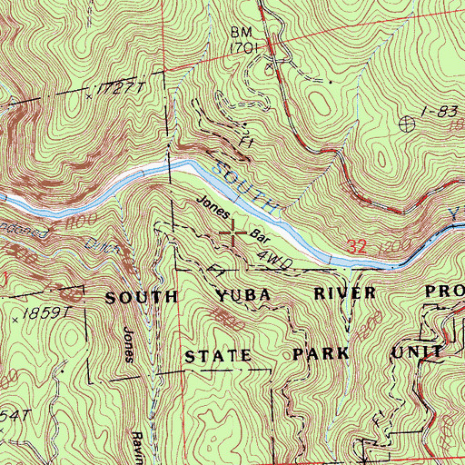 Topographic Map of Jones Bar (historical), CA