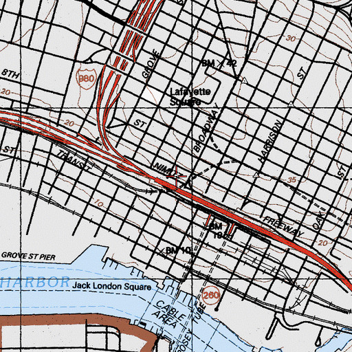 Topographic Map of Broadway Station (historical), CA