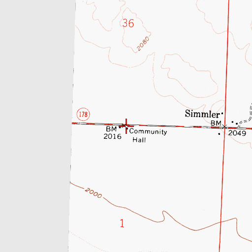 Topographic Map of Simmler School (historical), CA