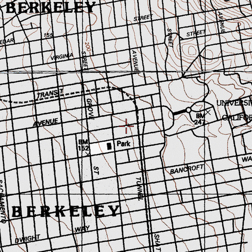 Topographic Map of Berkeley Bay Area Rapid Transit Station, CA