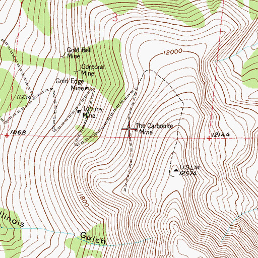 Topographic Map of Carbonate Group Mine, CO