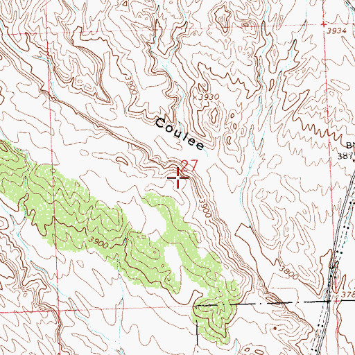 Topographic Map of Big Coulee Mine, WY