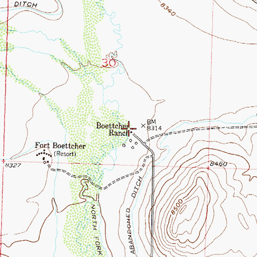 Topographic Map of Boettcher Ranch, CO