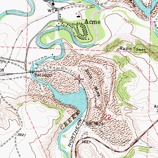 Topographic Map of Big Horn Number One Mine, WY