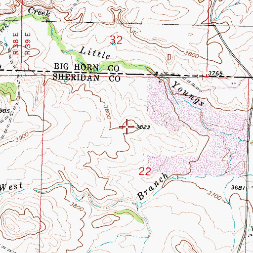 Topographic Map of Youngs Creek Mine, WY