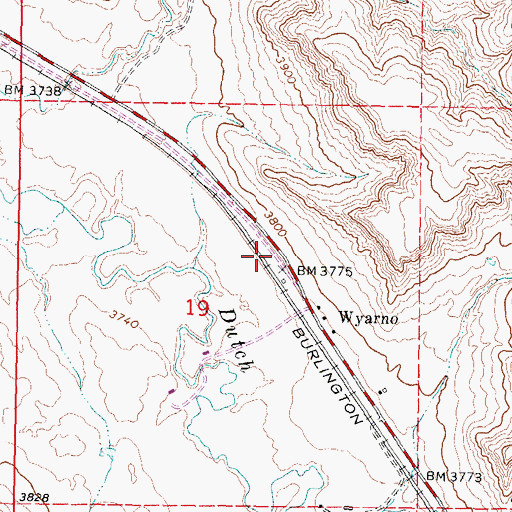 Topographic Map of Arno Quarry Mine, WY