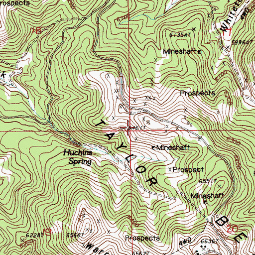 Topographic Map of Hutchins Consolidated Gold Mining Mine, WY