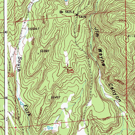 Topographic Map of Jim Wayne Canyon Mine, WY