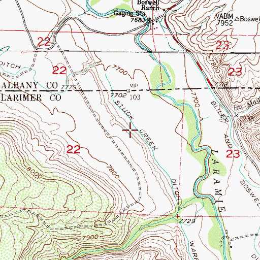 Topographic Map of Stuck Creek Ditch, CO